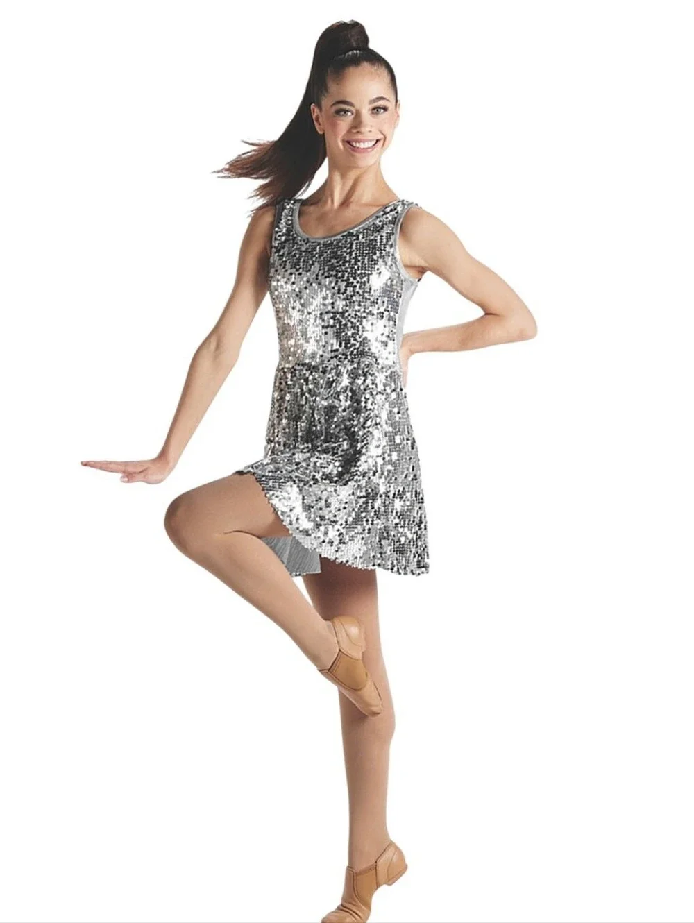 Weissman Extra Sparkle Silver Sequins Tank Dress Leotard Jazz Tap Dance Costume